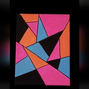 Handmade Handpainted Geometric Abstract Acrylic Painting Stretched Canvas
